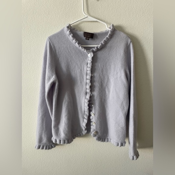 Pure collection soft lilac purple cashmere ruffle comfy cardigan sweater - Picture 3 of 5